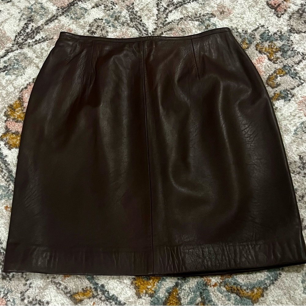 Lauren Ralph Lauren Women's Brown Leather Blazer & Skirt Set - Picture 6 of 11